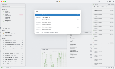 The command palette over the canvas, in a light theme