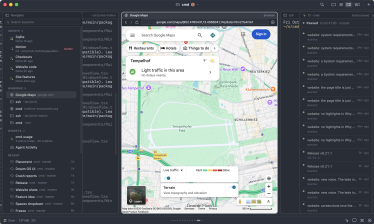 The strip: Google Maps in a browser window between the Navigator and a CI widget