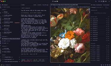 The strip: the Navigator over a Claude Code session, a still life in a browser window and the Actions widget